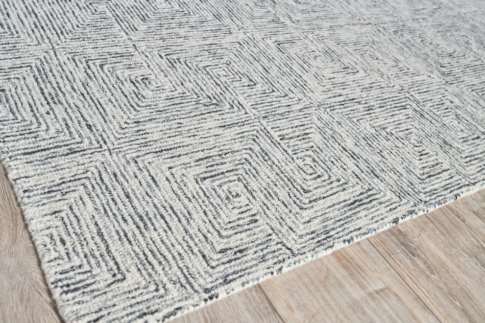 Caprice Handmade Hand-Tufted Wool Black/Ivory Area Rug, 10'x14'
