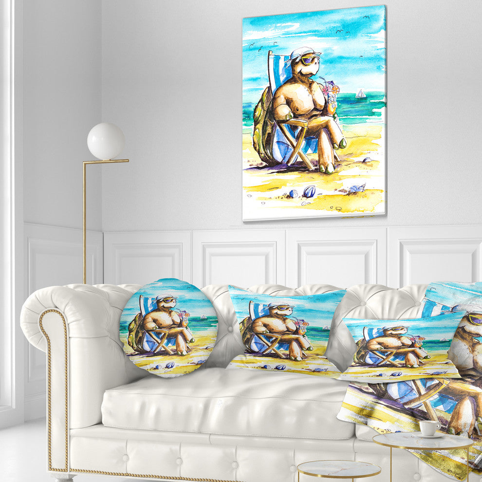 Turtle Enjoying Holidays on Beach Seashore Throw Pillow, 12"x20"