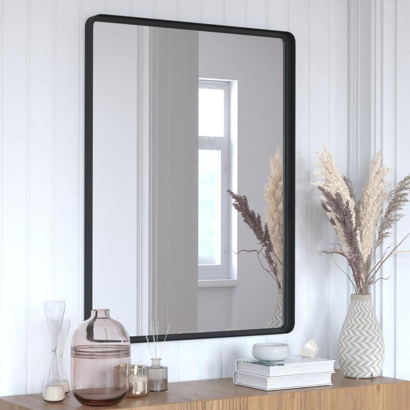 Ava Metal Deep Framed Wall Mirror, Black, 40"