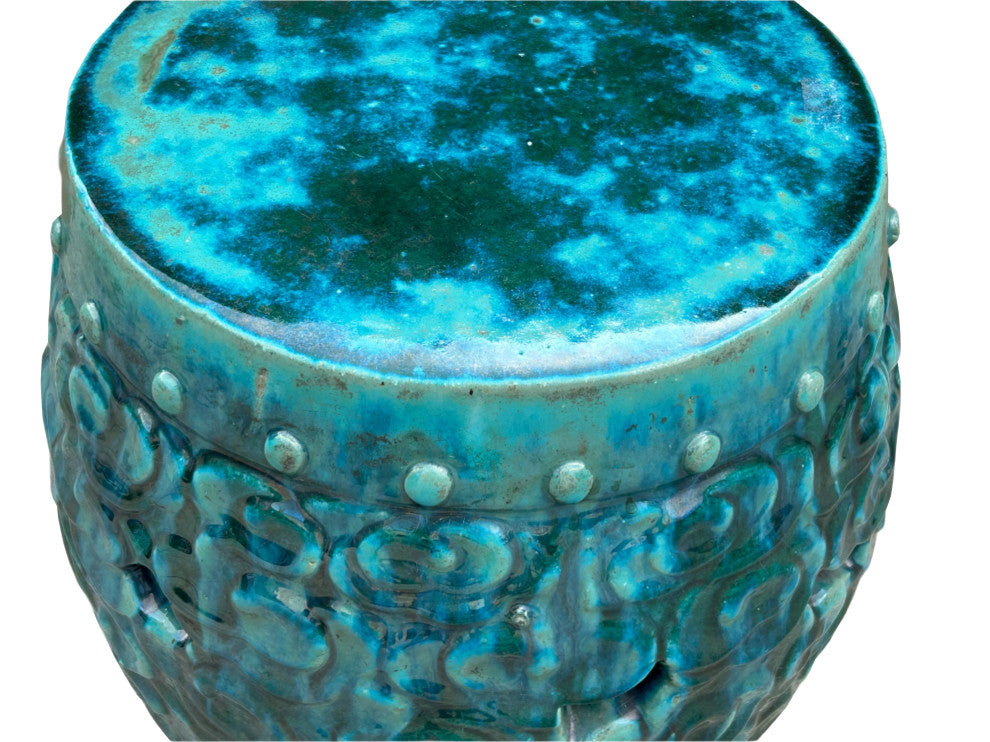 Green Teal Turquoise Swirl Cloud Pattern Round Ceramic Stool Table Hws4577