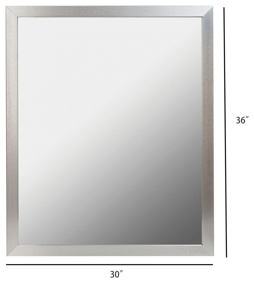 Rectangular Aluminum Framed Wall Mounted Bathroom Mirror, Brushed Nickel, 30" X 36";