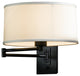 Simple Swing Arm Sconce, Black Finish, Natural Anna Shade