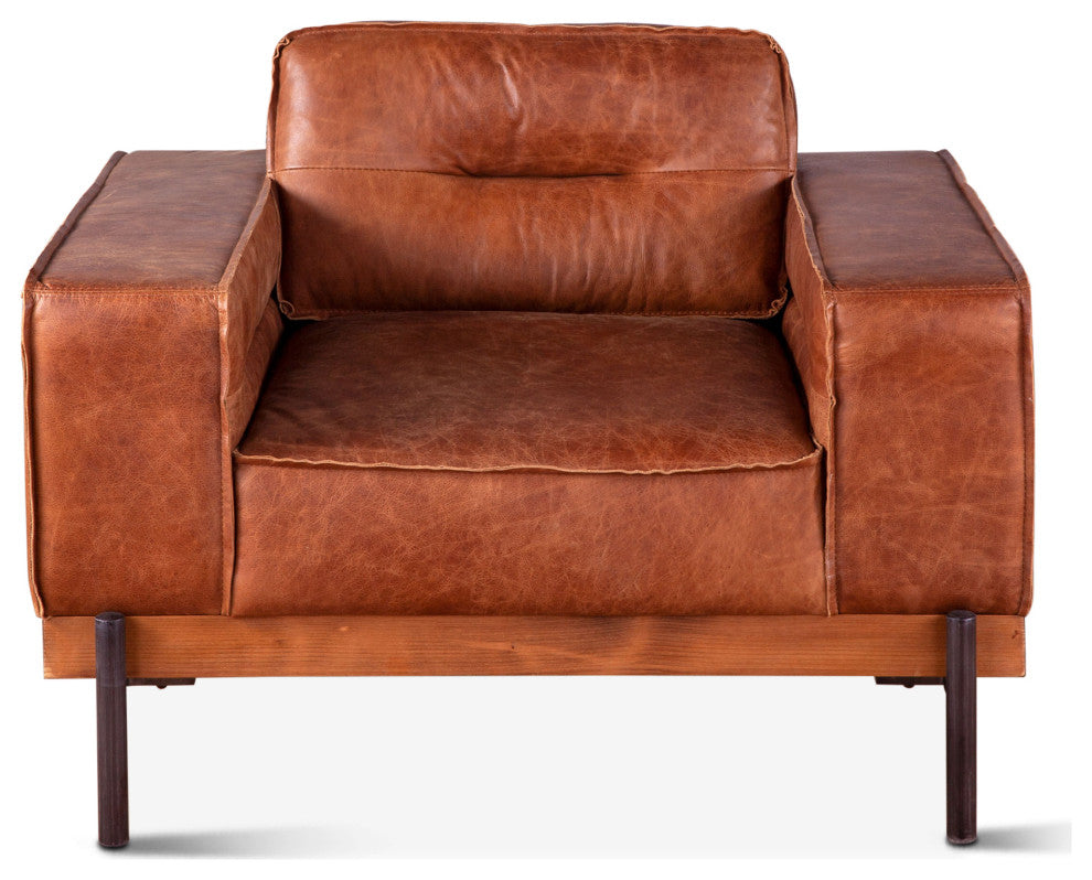 Chiavari Modern Leather Arm Chair, Vintage Cognac