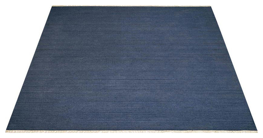 HAND WOVEN FLAT WEAVE KILIM WOOL ECO-FRIENDLY AREA RUGS, Rectangle, Blue, Solid, Blue, [Square] 8'x8'