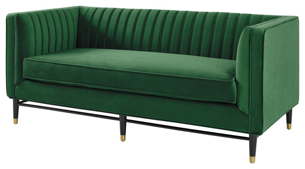Loveseat Sofa, Velvet, Green, Modern, Living Lounge Room Hotel Lobby Hospitality