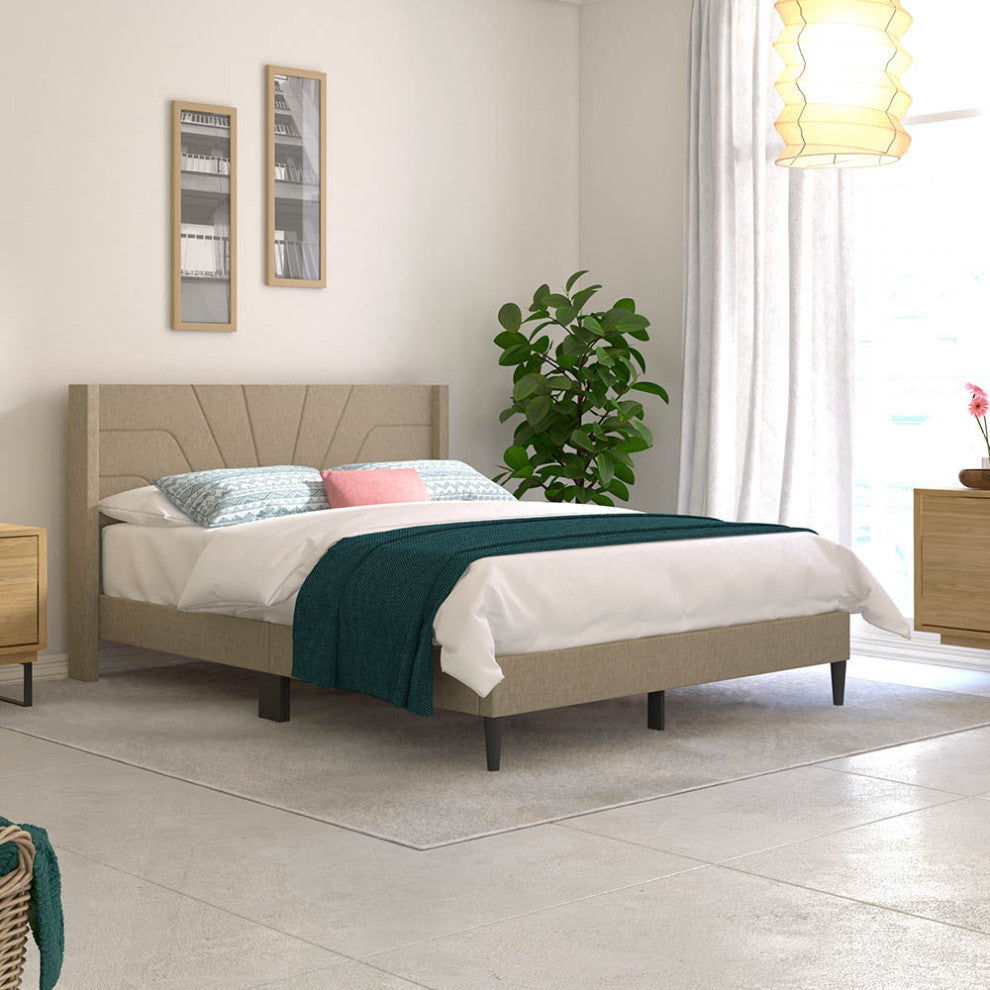 Lindon Deco Modern Uphostered Queen Bed in a Box, Desert Brown