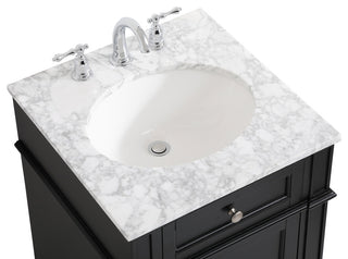 Home Living Vanity with Carrara White Marble Countertop, Black, 21", Single Sink