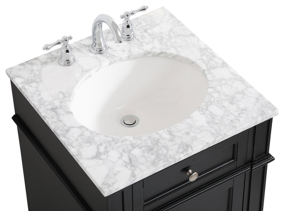 Home Living Vanity with Carrara White Marble Countertop, Black, 21", Single Sink