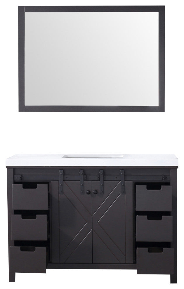 Marsyas 48" Brown Single Vanity Cabinet Quartz Top Square Sink, 44" Wall Mirror