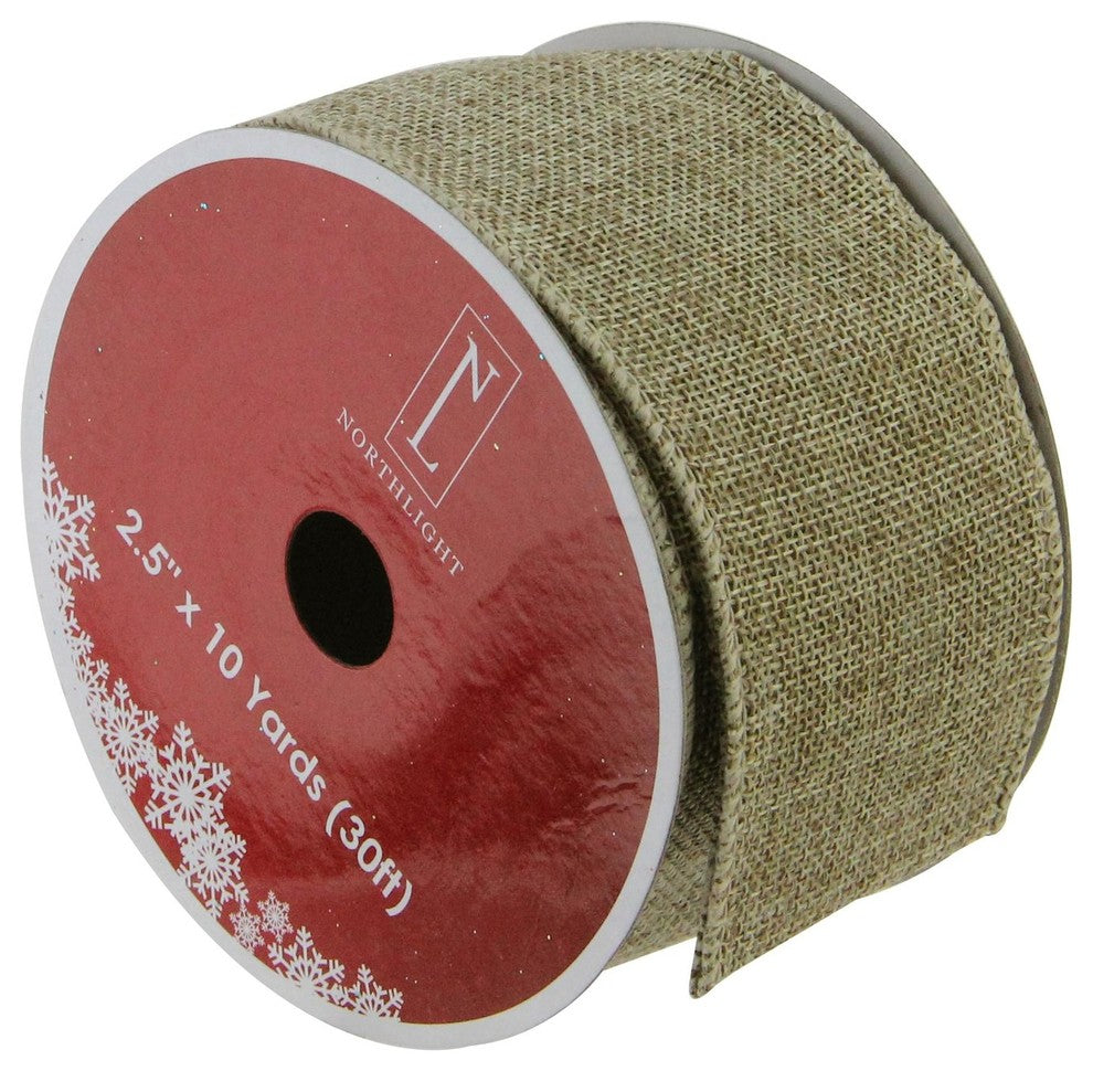 Green & Brown Burlap Wired Christmas Craft Ribbon