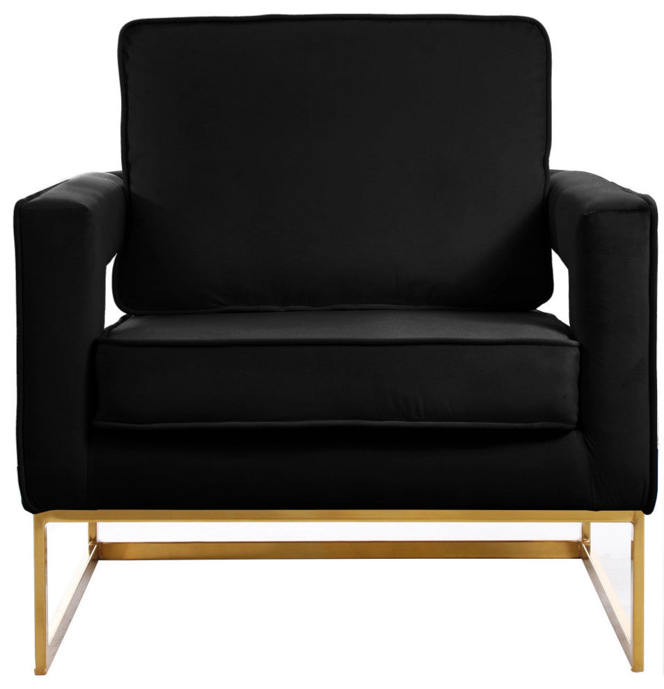 Noah Velvet Upholstered Accent Chair, Black, Gold Base