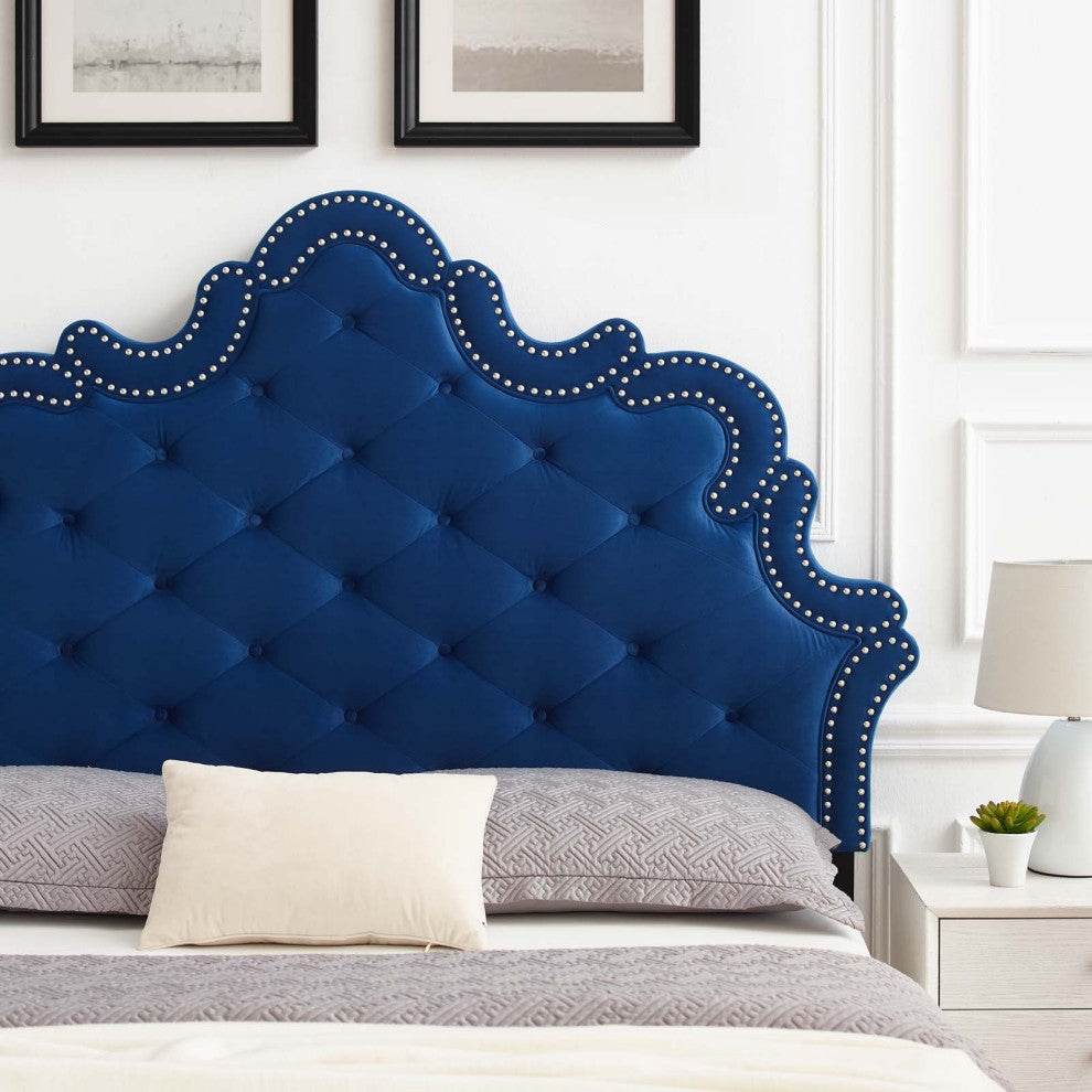 Arabella Button-Tufted Performance Velvet King/California King Headboard, Navy