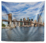 Summer Day Brooklyn Bridge Cityscape Wall Tapestry, 39"x32"