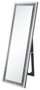 Benzara BM269980 Floor Mirror With LED Light and Faux Diamonds Inlay, Silver