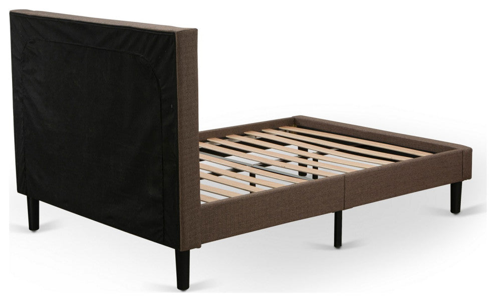 2Pc Bedroom Set, 1 Platform Queen Bed Frame Brown Padded, 1 Nightstand