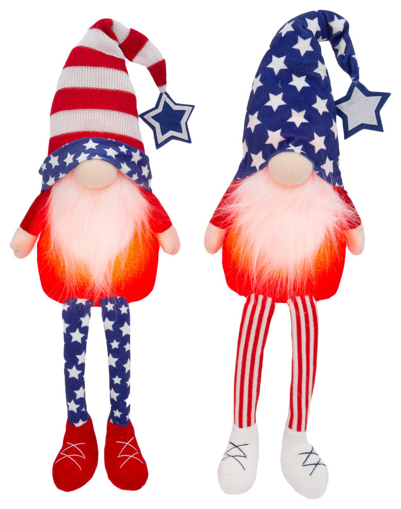 Set of 2, 26.7" Battery Operated Plush Americana Gnomes