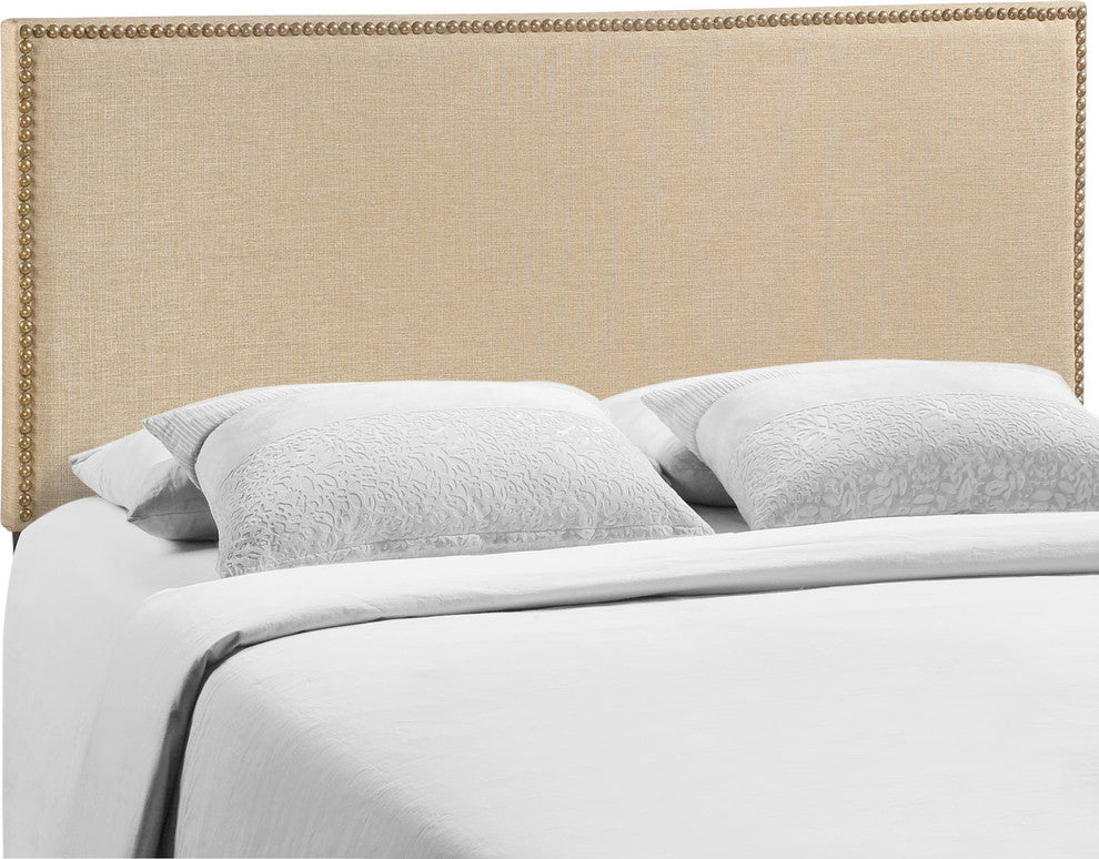 Region Queen Nailhead Upholstered Headboard, Coffee