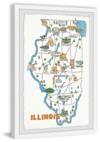 "Illinois Sites Map" Framed Painting Print, 16x24
