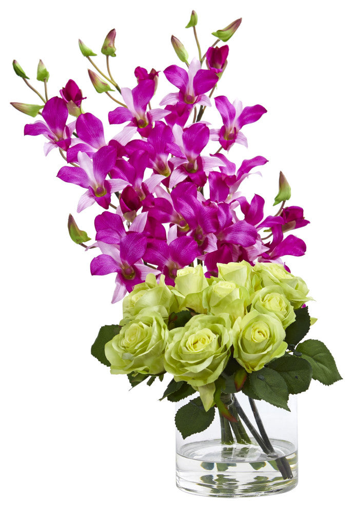 Nearly Natural Rose & Dendrobium Orchid Artificial Arrangement