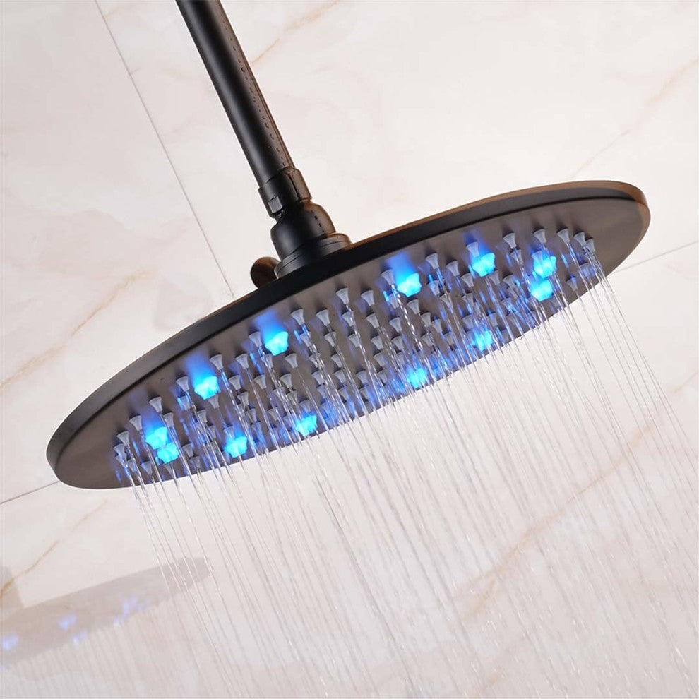 16" Oil Rubbed Bronze Round Color Changing LED Rain Shower Head, Solid Brass