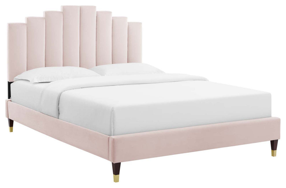 Elise King Performance Velvet Platform Bed Pink