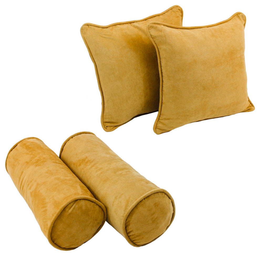 Double-Corded Solid Microsuede Throw Pillows With Inserts, Set of 4, Lemon