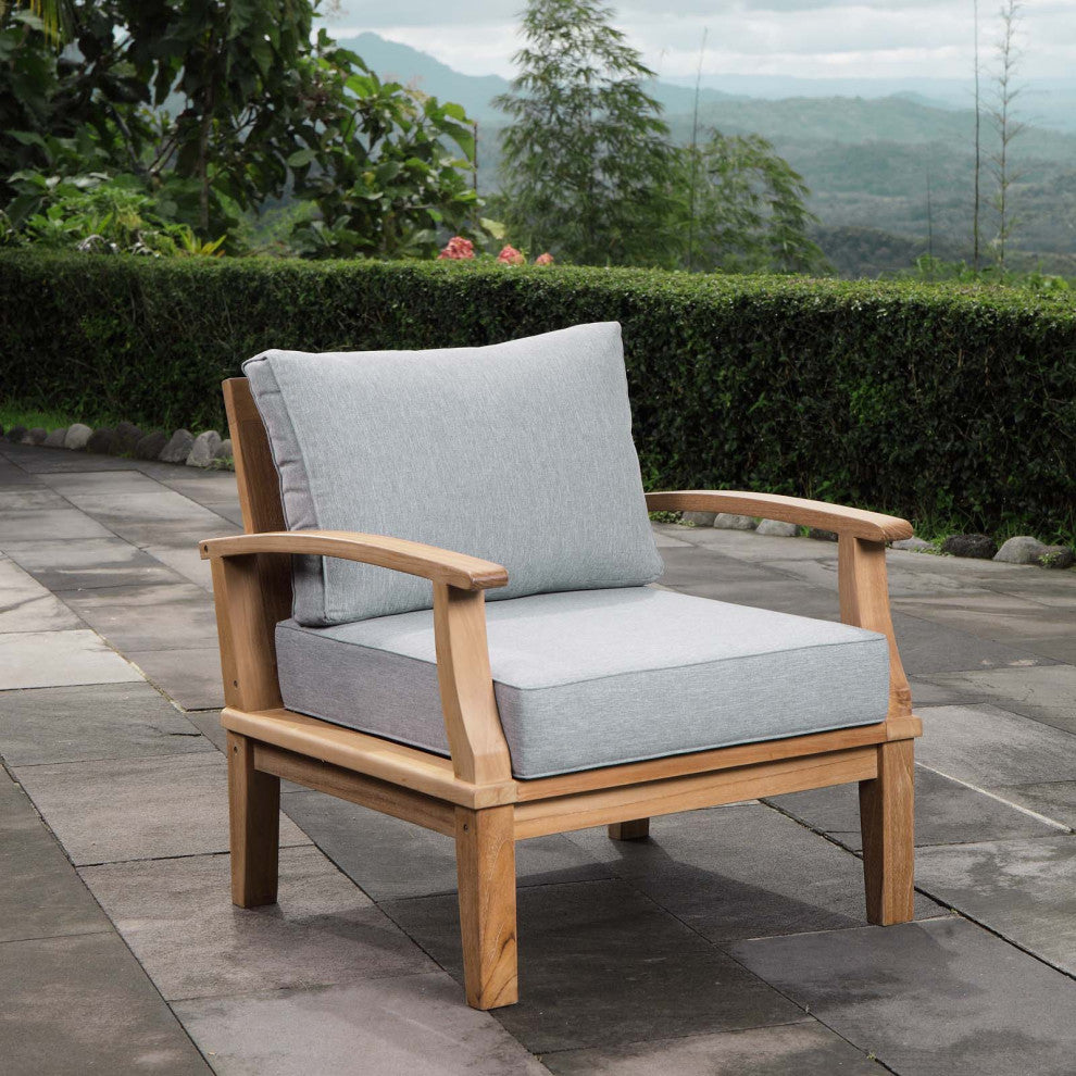 Marina Outdoor Premium Grade A Teak Wood Armchair, Natural Gray