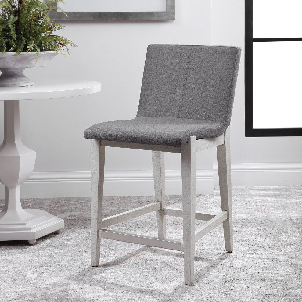 Elegant Charcoal Gray Counter Bar Stool Minimalist Silver White Cushioned Back