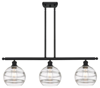 Ballston-Rochester 3-Light 36" Stem Island Light, 8"D Matte Black, Clear