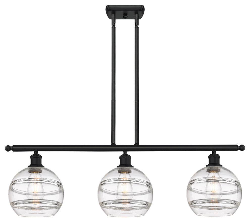 Ballston-Rochester 3-Light 36" Stem Island Light, 8"D Matte Black, Clear