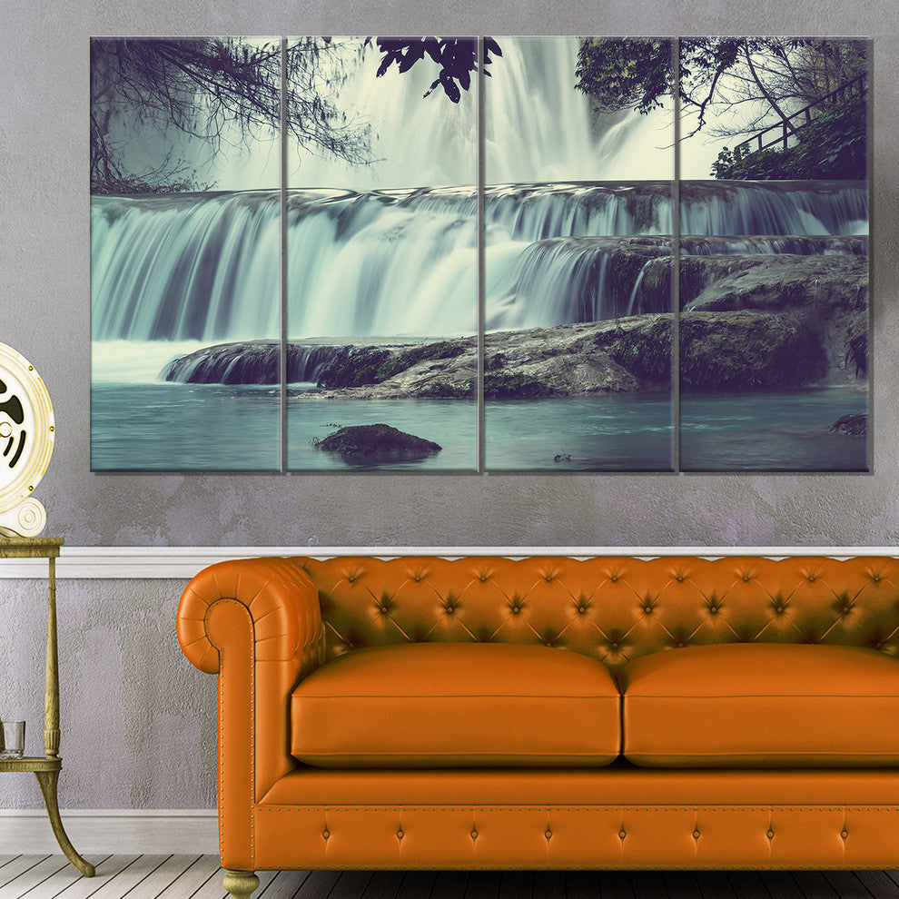 Amazing Waterfall in Mexico, Landscape Canvas Art Print, 48"x28", 4 Panels