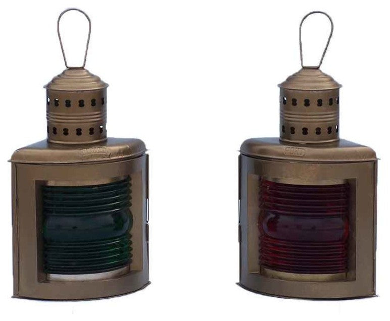 Port And Starboard Oil Lantern, Antique Brass, 17''