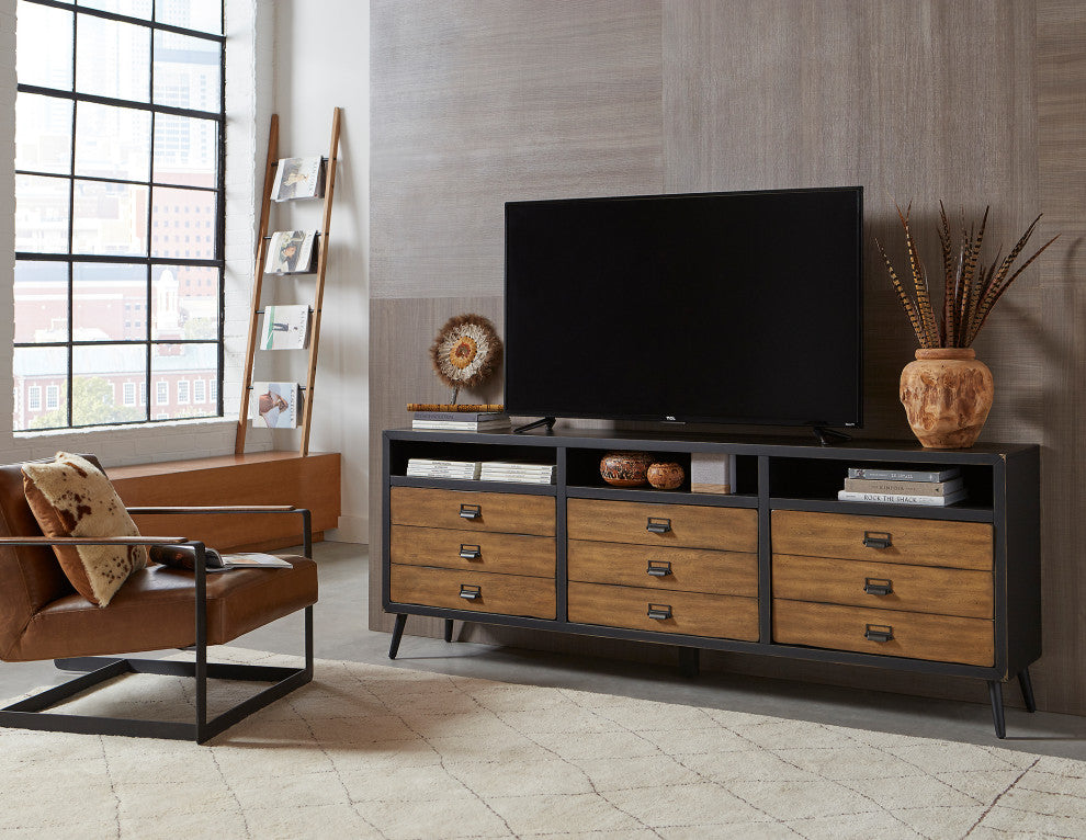 Mid-Century 80" TV Console, Entertainment Stand, Fully Assembled, Black