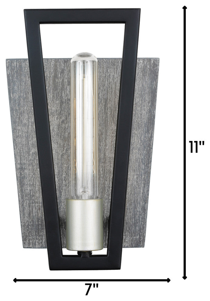Varaluz Zag 1-Lt Sconce - Black/Grey Wood