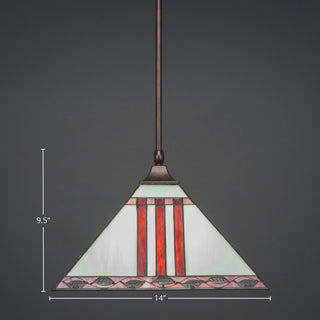 1-Light Stem Hung Pendant, Bronze/Purple & Metal Leaf Art