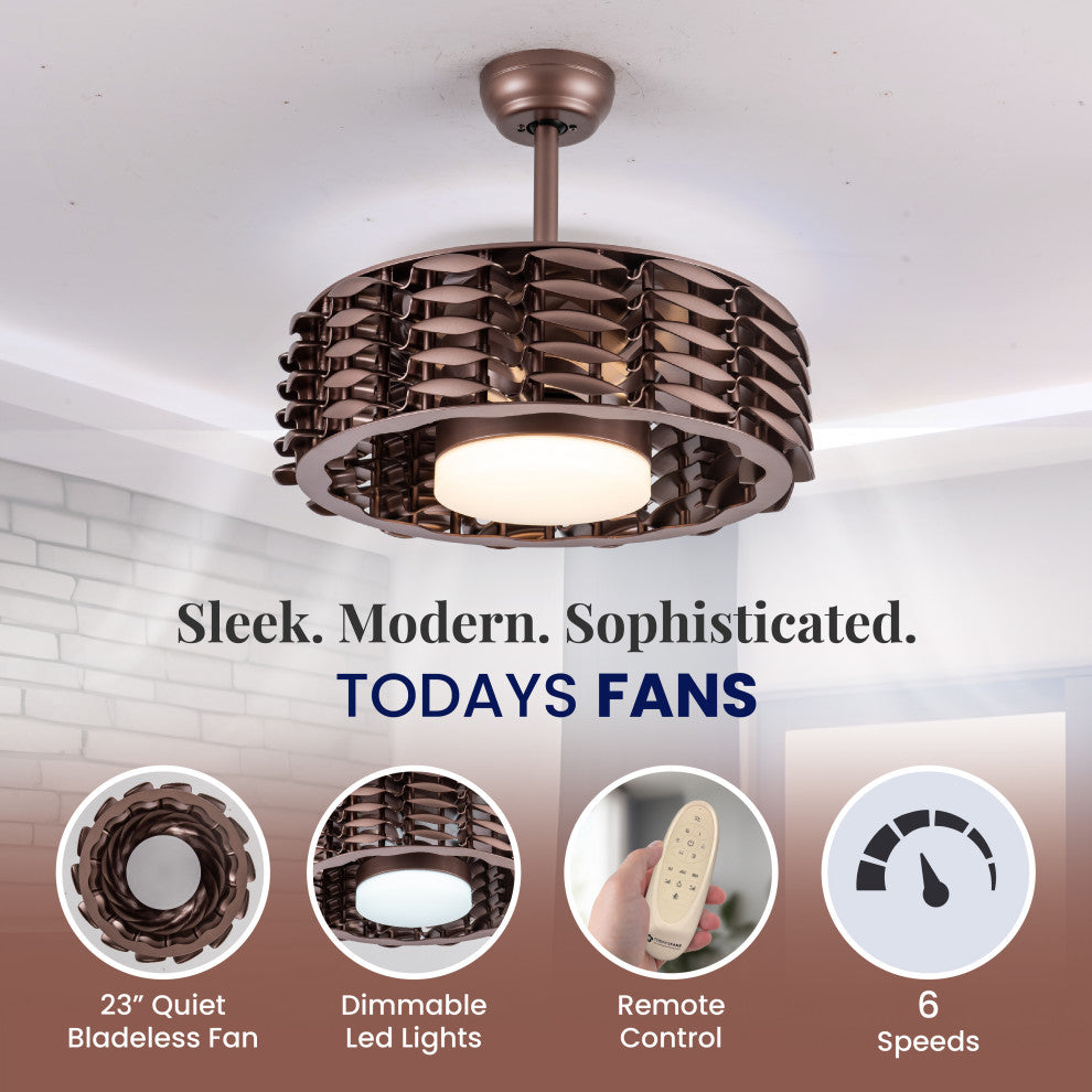 Oceano Bladeless Ceiling Fan, 6 Speeds with LED Light - 23 Inch, Bronze