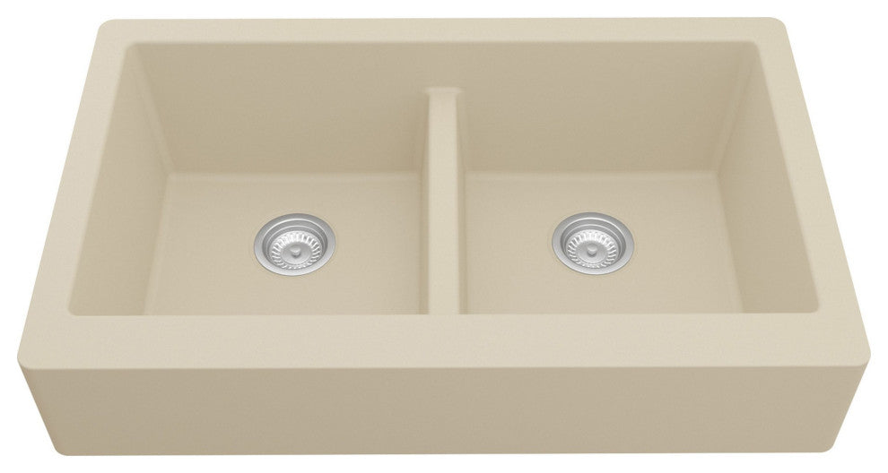Karran Retrofit Farmhouse Quartz 34" Double Bowl Sink, Bisque