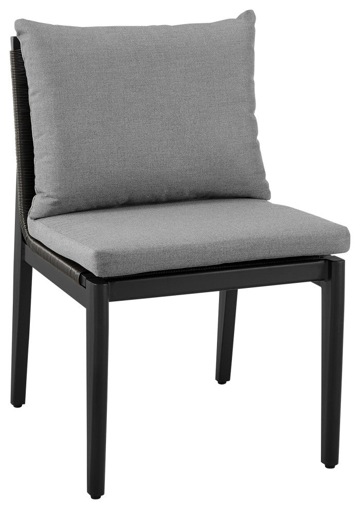 Cayman Outdoor Patio Dining Chairs in Aluminum with Gray Cushions - Set of 2