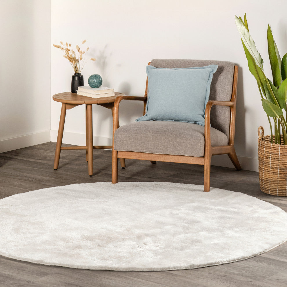 nuLOOM Loni Solid Machine Washable Shag Area Rug, White, 6'round