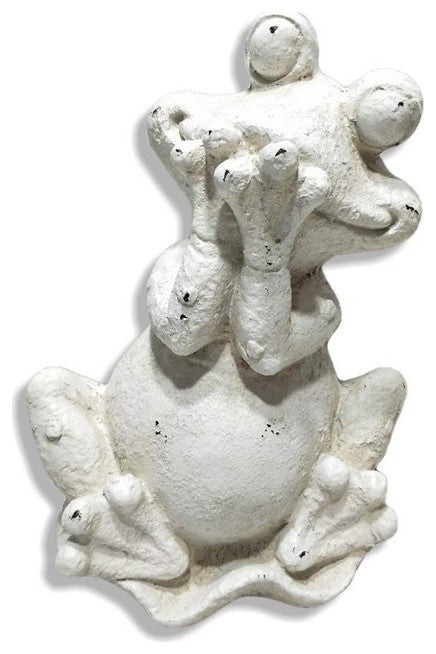 16" White Happy Frog Indoor Outdoor Statue
