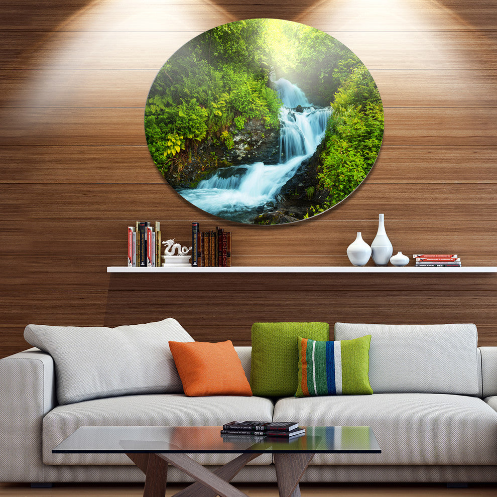 Blue Creek In Green Rain Forest, Landscape Round Wall Art, 36"