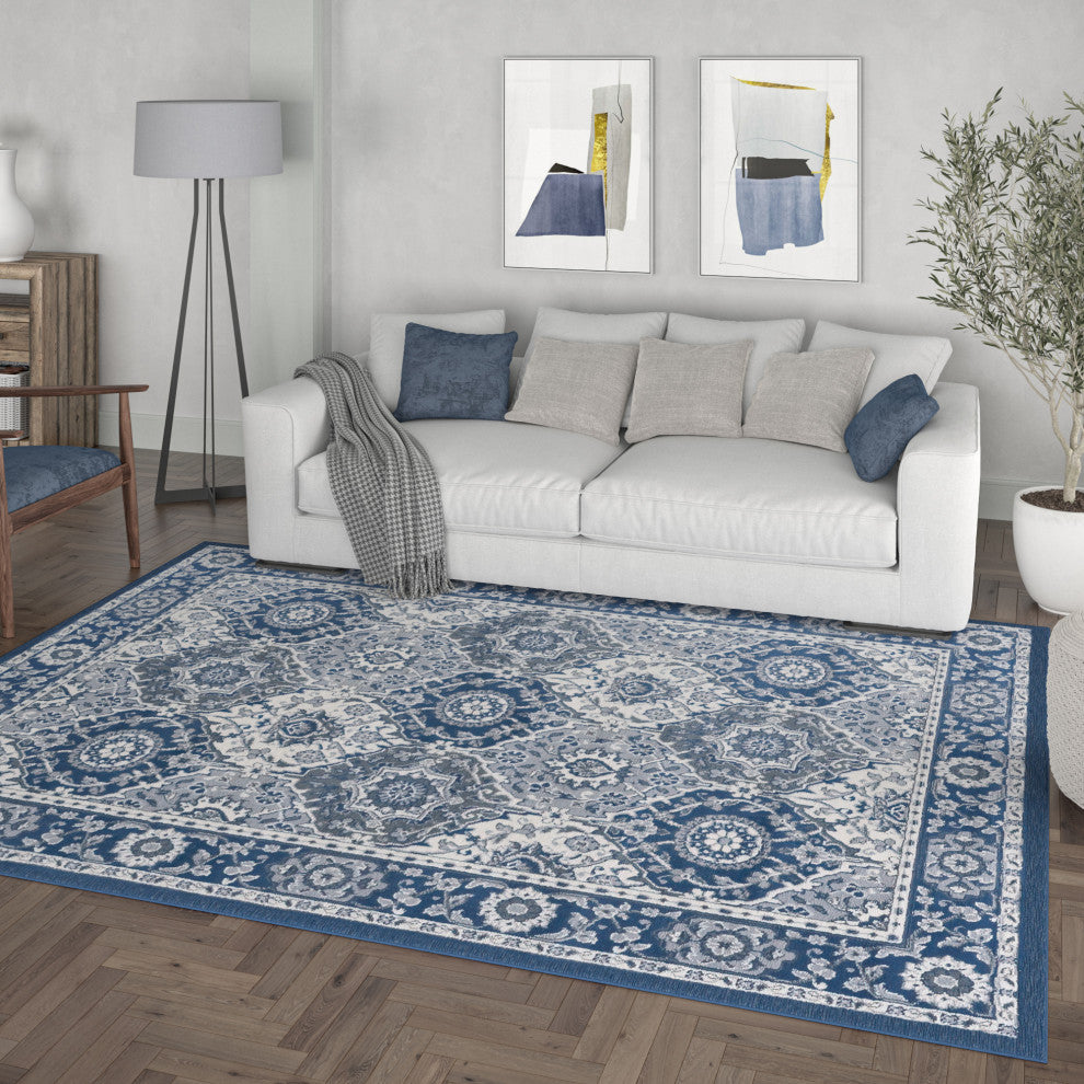 Newcomb Traditional Oriental Navy Rectangle Area Rug, 5'x7'