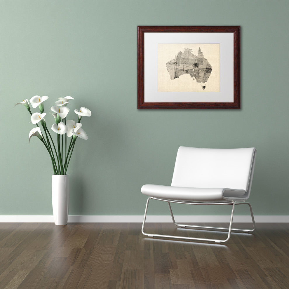 Michael Tompsett 'Australia Postcard Map' Matted Framed Art, White Mat, 14"x11"