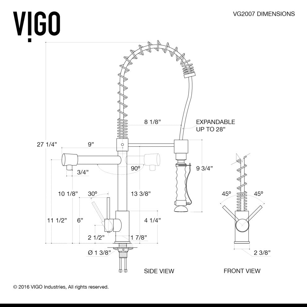VIGO Zurich 27" H Single Handle Pull-Down Sprayer Kitchen Faucet, Stainless Steel, Without Extras