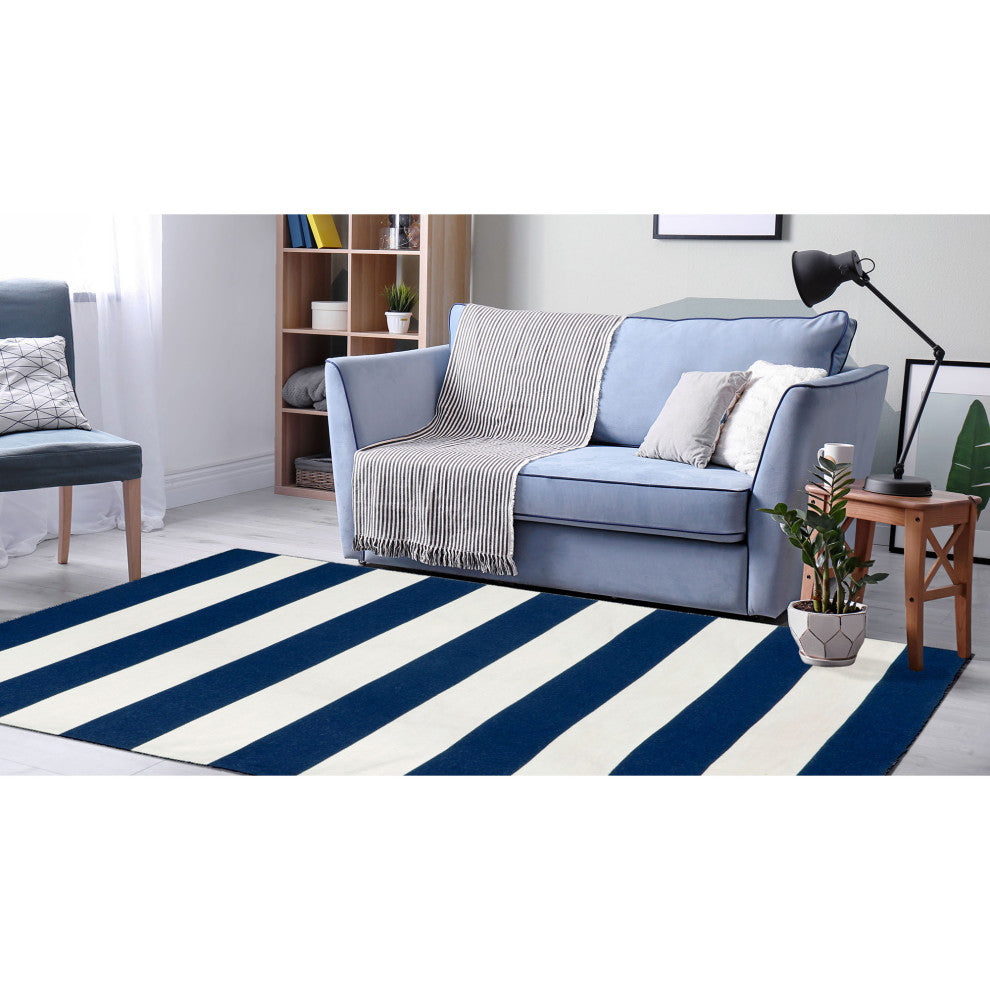 Sorrento Rugby Stripe Indoor/Outdoor Rug, Navy, 7'6"x9'6"