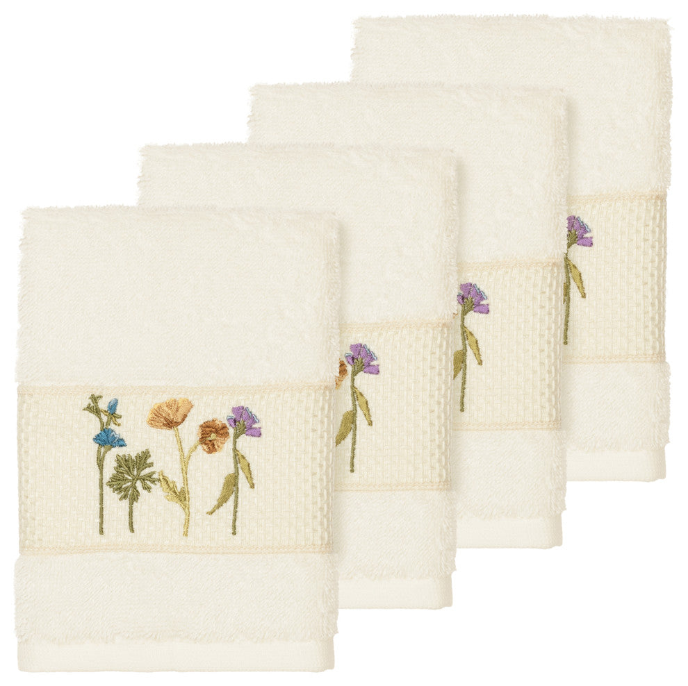 Serenity 4-Piece Embellished Washcloth Set, Cream