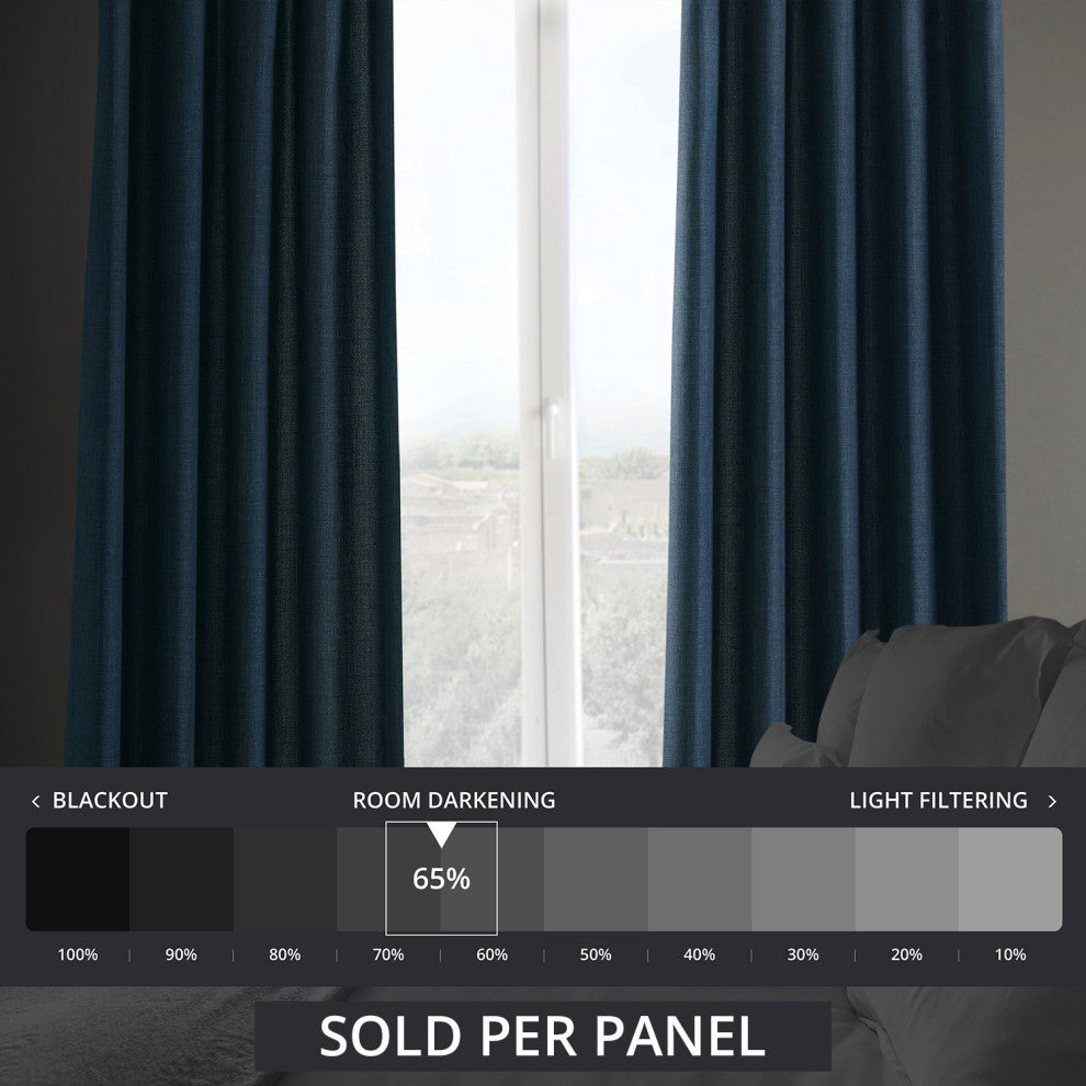 Italian Faux Linen Curtain Single Panel, Sergeants Blue, 50"x84"