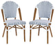 Set of 2 Indoor Outdoor Dining Chair, Woven Rattan Seat & Back, White & Navy