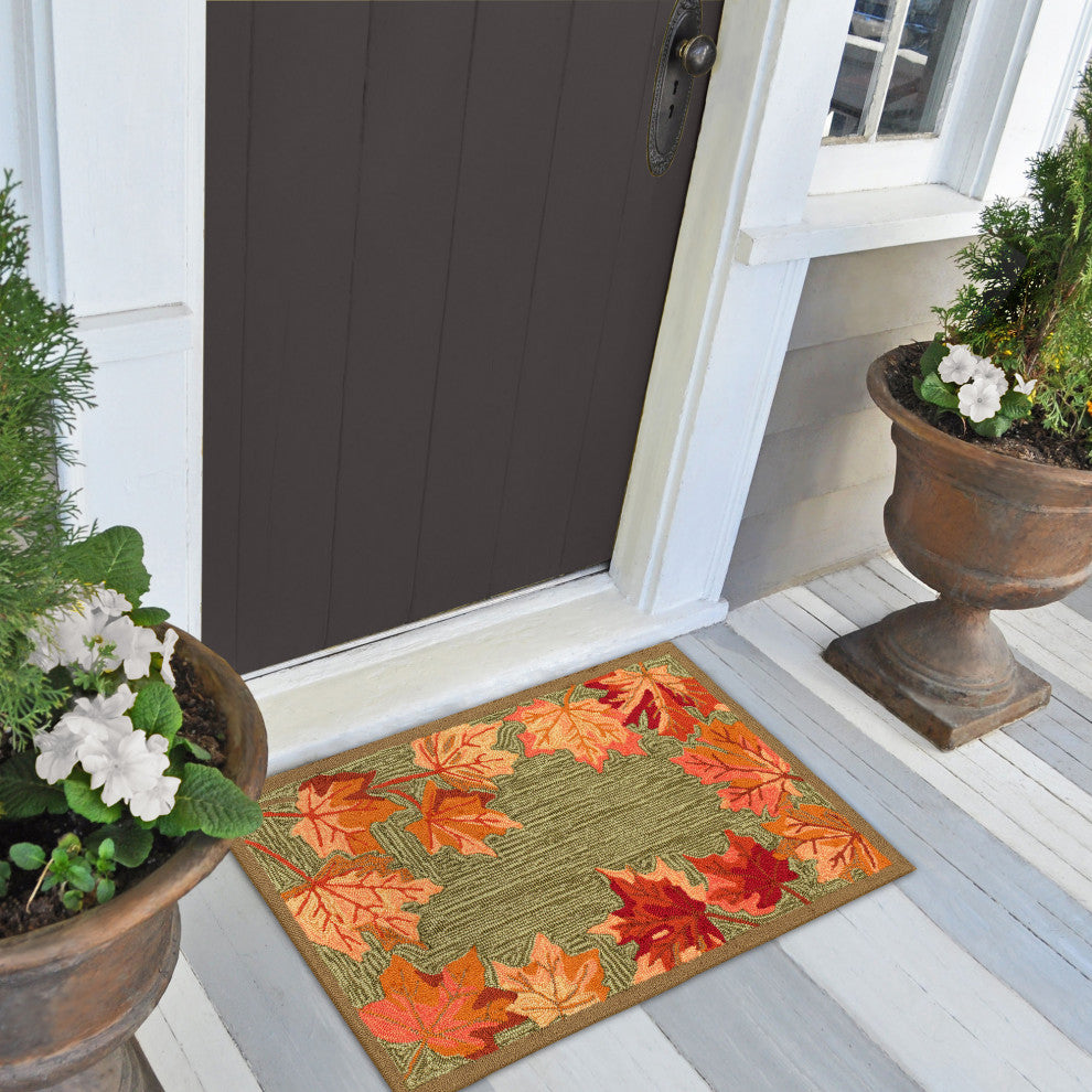 Ravella Falling Leaves Border Indoor/Outdoor Rug Moss 2'x3'
