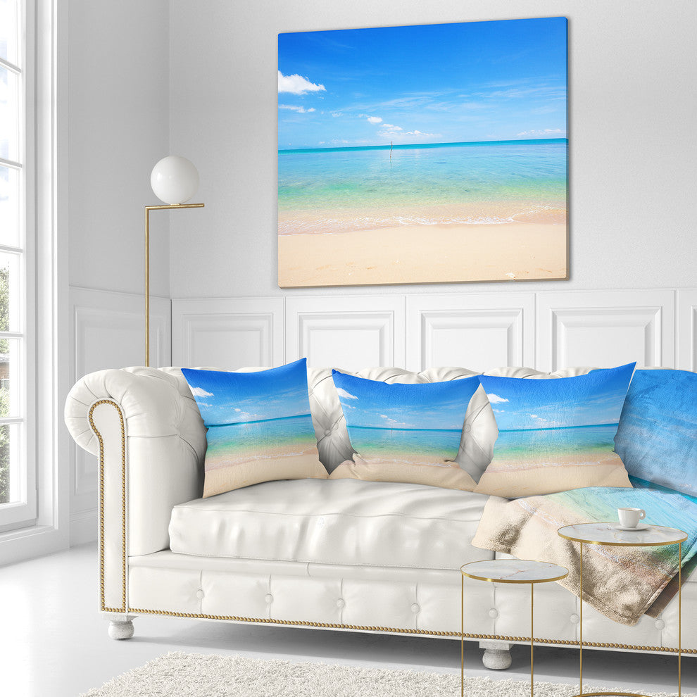 Calm Waves at Tropical Beach Seashore Photo Throw Pillow, 16"x16"